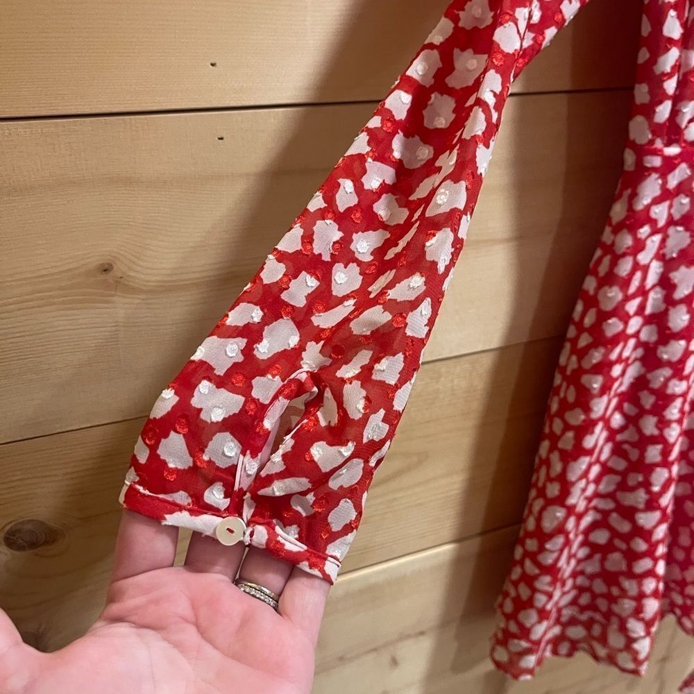 NWT FREE PEOPLE Red & White Frenchie Wrap Dress,size XS - Picture 3 of 8